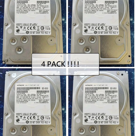 4 Pack - 2TB Hitachi 7200 RPM 3.5" SATA II 3.0 Gb/s Hard Drive TESTED. Works... - Picture 1 of 10